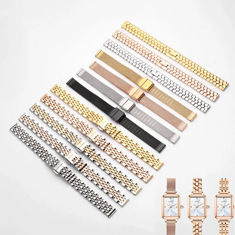 Gelang jam tangan sabuk baja logam wanita cocok untuk jam tangan Quartz Dial kecil 8 10 12 14 16mm tali jam tangan wanita beradaptasi dengan jam tangan apa pun