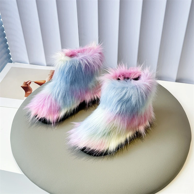 

2025 Girls Furry Ankle Boots Winter New Children Fashion Cotton Boots Warm Outdoor Mixed Color Trend Kids Princess Plush Boots