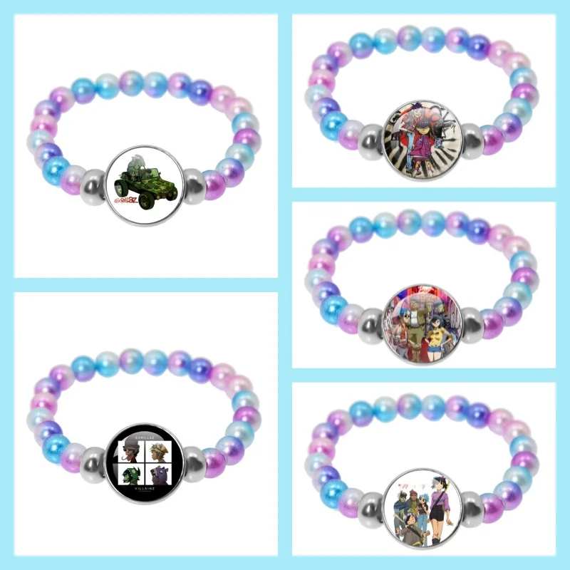 Gorillaz Virtual Bands 2D Noodle Music Themed 18mm Colorful Button Bracelet Glass Pendant  For Fan of a Singer Gift