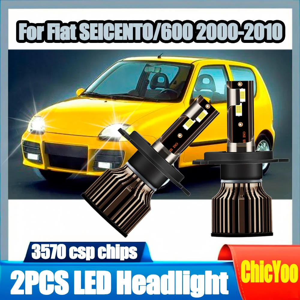

2PCS 6500K White H4 LED Headlights 20000LM Headlamps Plug and Play Car Headlamps 3570 csp chips For Fiat SEICENTO/600 2000-2010