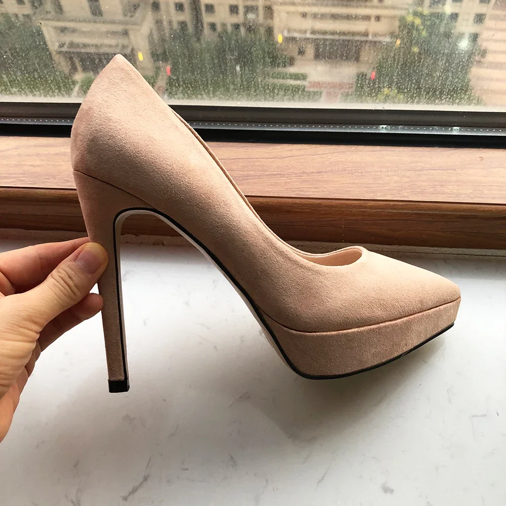 حذاء Tikicup نسائي عاري من جلد الغزال بمقدمة مدببة وكعب عالٍ مع منصة، حذاء بكعب ستيليتو أنيق لحفلات المكتب الرسمية