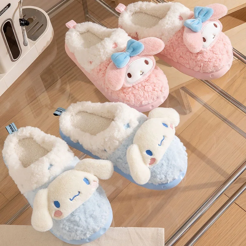 Miniso Sanrionew Model Series Cinnamoroll Cotton Slippers Women'S Winter Children'S Plush Warm Big Ear Dog Cute Cartoon Mymelody