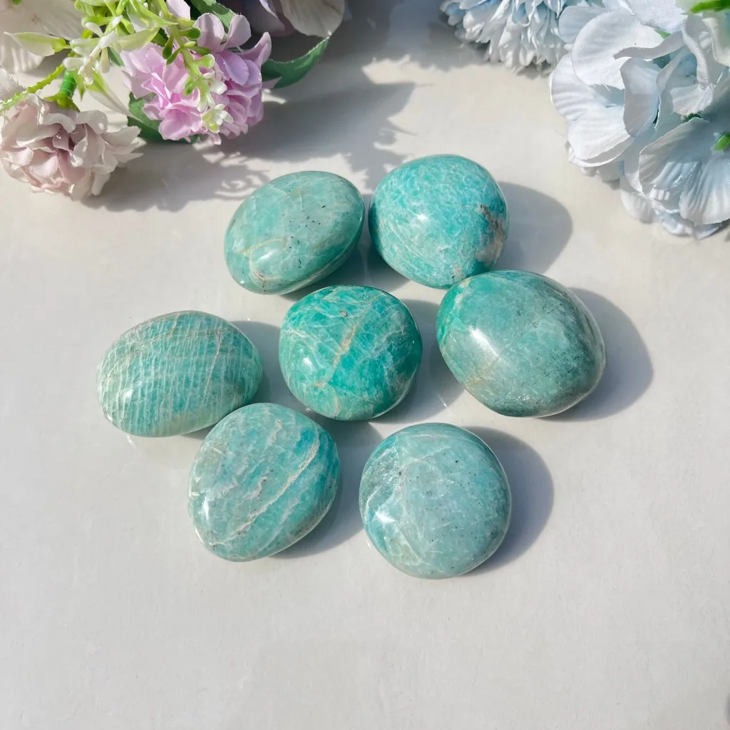 

Amazonite Palm Stone Natural Crystal for Communication Truth Emotional Balance Throat Chakra Meditation Healing Stone