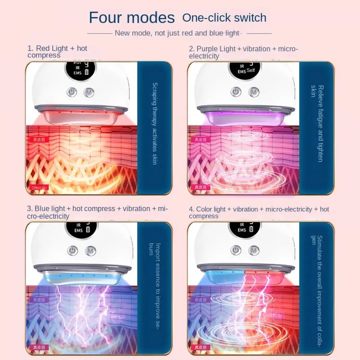Electric Body Massage Guasha Tool Comb Head, EMS Microcurrent, 4 Light Mode for Muscle Relief Blood Circulation,Face Lifting - Image 6