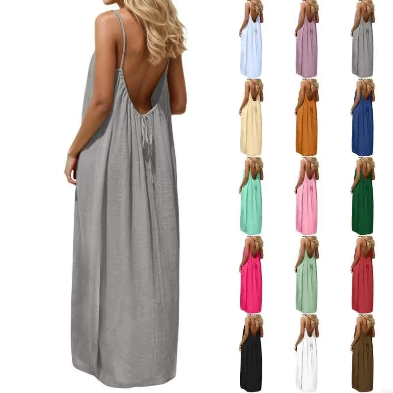

Women's Backless Loose-fitting Resort Long Dress 6XDA