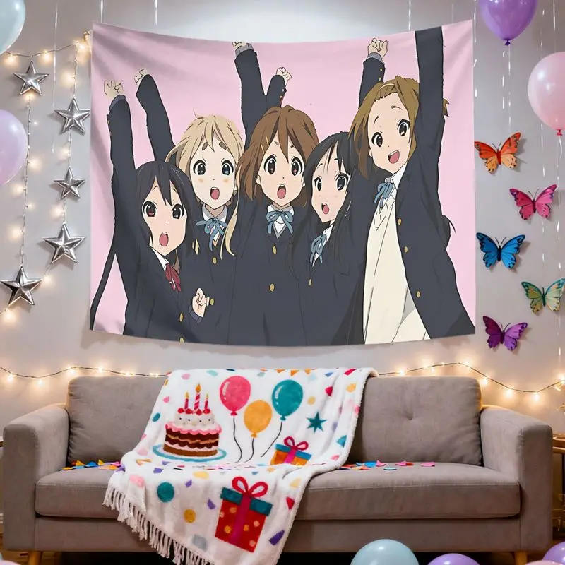 VIKAMA Wall Tapestry Light Music Girl K-ON Five Person Group Tapestry Hirasawa Wei Akiyama Anime Character Printing Room
