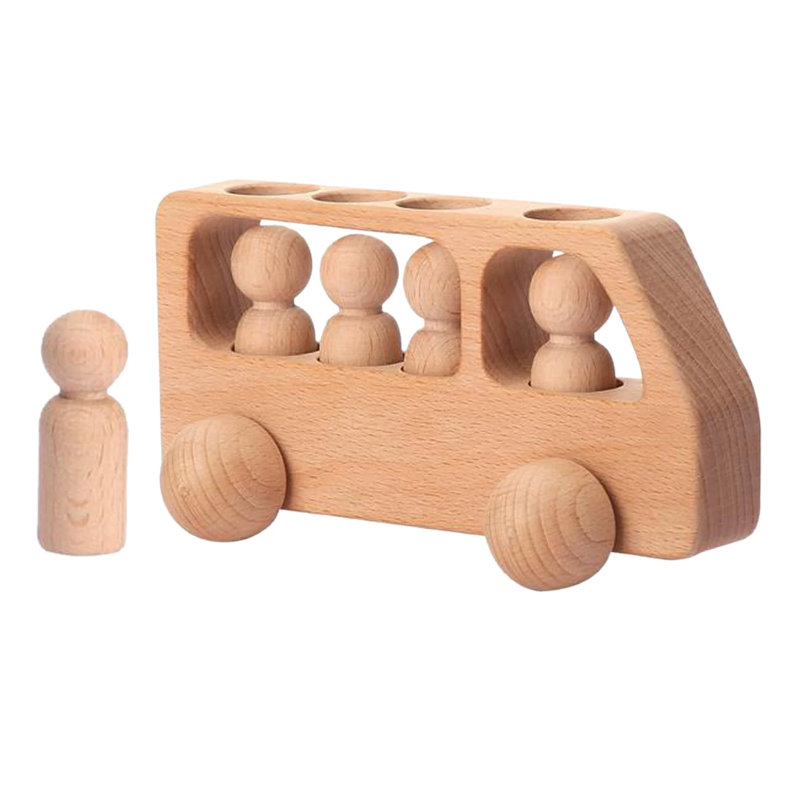 Set da gioco per auto in legno blocchi per auto giocattolo per l'apprendimento educativo con figure di 4 persone bambole Peg per bambini in età prescolare