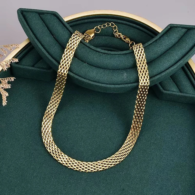 Gold Plated Titanium Steel Watch Belt Stacking Bracelet Necklace For Women Occident Metal Texture Bracelet Collar Jewelry Gifts image 4
