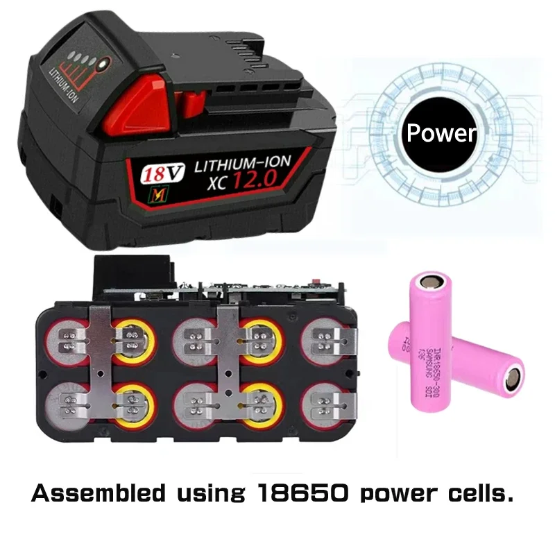 Batería de iones de litio de alta capacidad, 18V, 9Ah/12Ah, para Milwaukee M18 XC, 48-11-1860, 48-11-1850, 48-11-1840