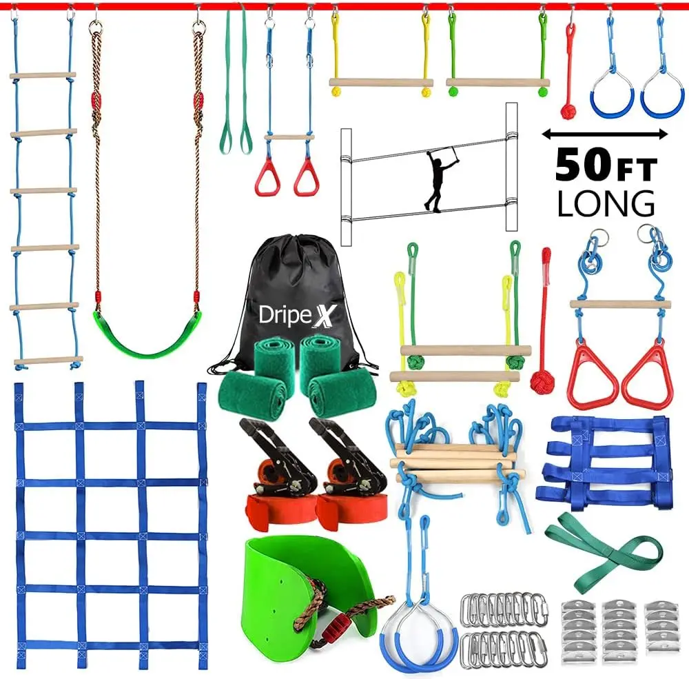 Obstacle Course for Kids Backyard -  Kit with 10 Most Complete Accessories for Boys & Girls, Swing