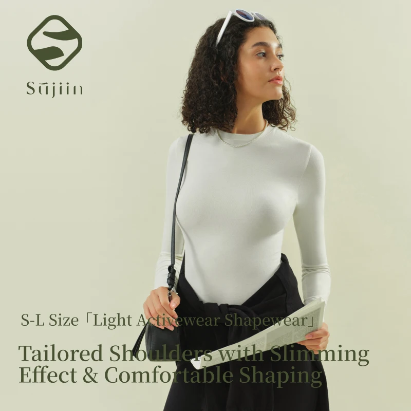 

SUJIIN 90% Cotton Long Sleeve Gym Tops Women 2025 Autumn Casual Crew Neck Slim T-shirts Sporty Workout Top Woman Clothing SK014