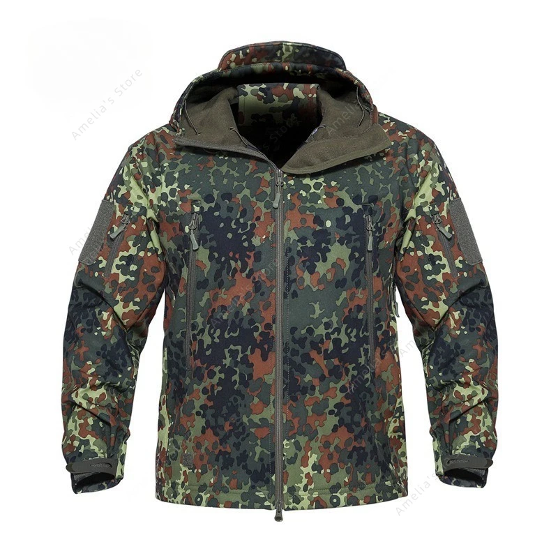 

Men's Tactical Coat Combat German Flecktarn Camouflage Outdoor Hoody Softshell Jacket Waterproof Windproof Flecktarnmuster Camo