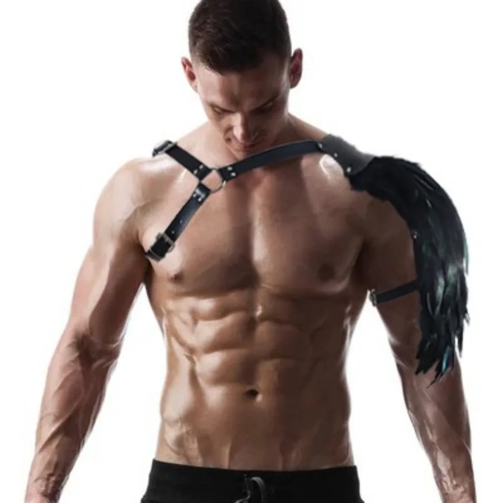 Spallacci vintage in pelle di piume medievali e cinghie pettorali vichinghe - Accessori per costumi da uomo cosplay di Halloween per giochi di ruolo