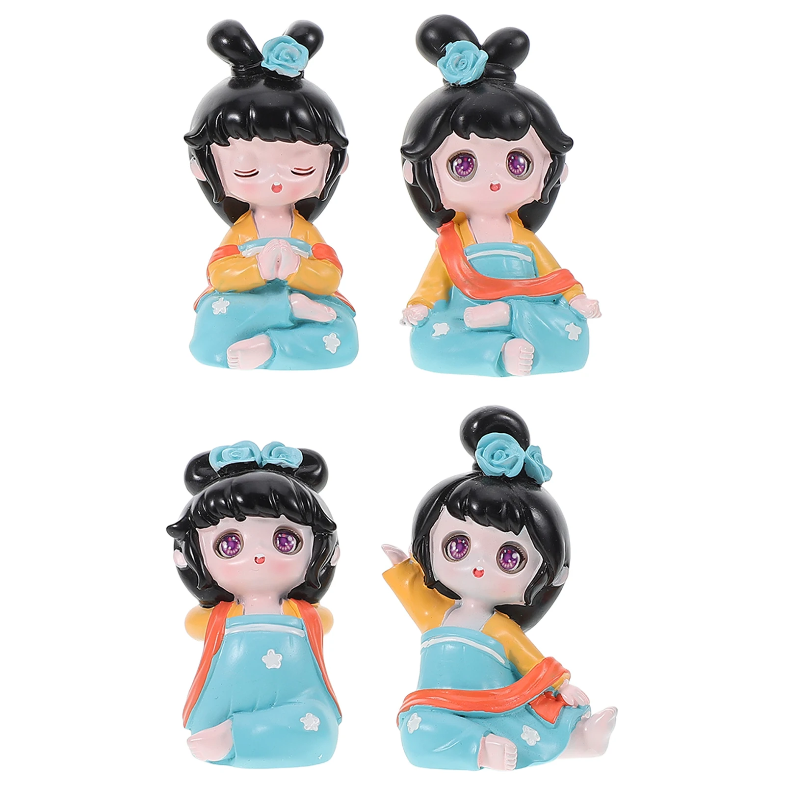 

4pcs RV Car Decoration Accessories Elegant Resin Figurines Ancient Chinese Style Desk Bedroom Mini Statues