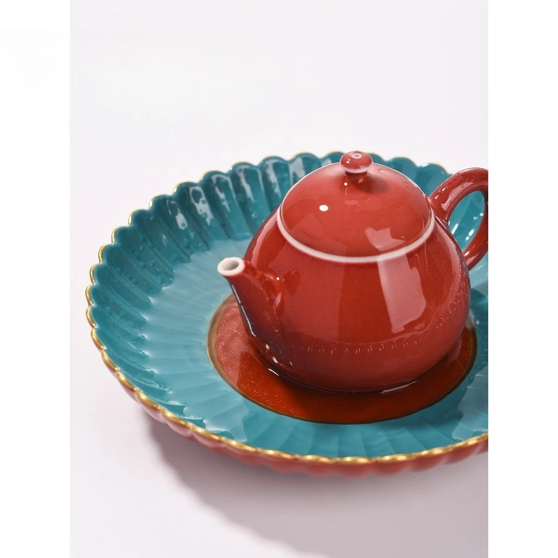 Ceramic chrysanthemum petal pot bearing Jingdezhen handmade porcelain, high-end tea set gift box gift, tea ceremony accessories