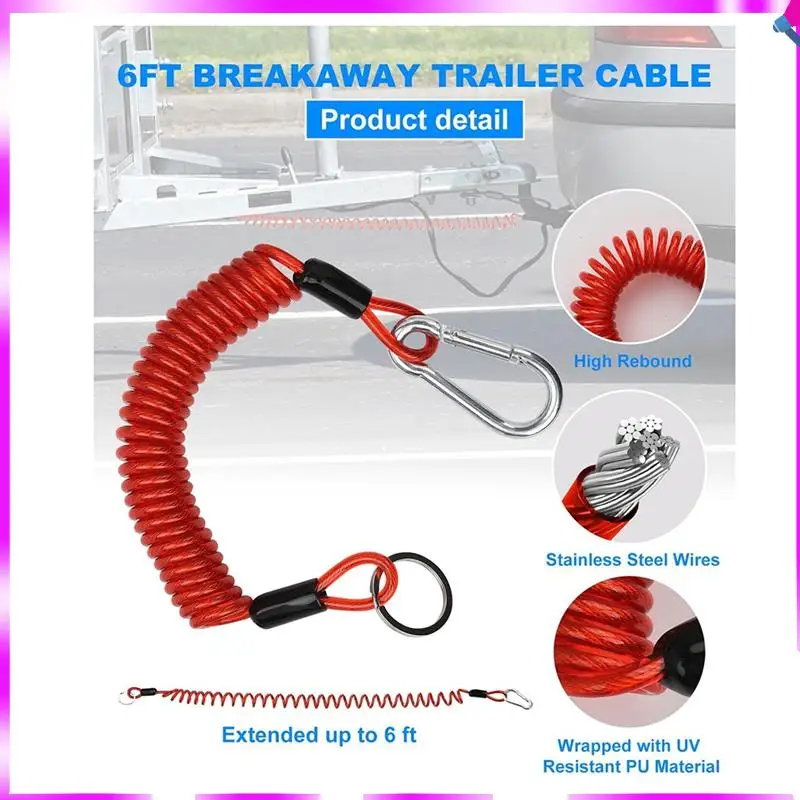 

N96R 2PCS 6FT Breakaway Trailer Cable, Trailer Breakaway Safety Cable Spring Towing Coiled Wire For RV Trailer Campers