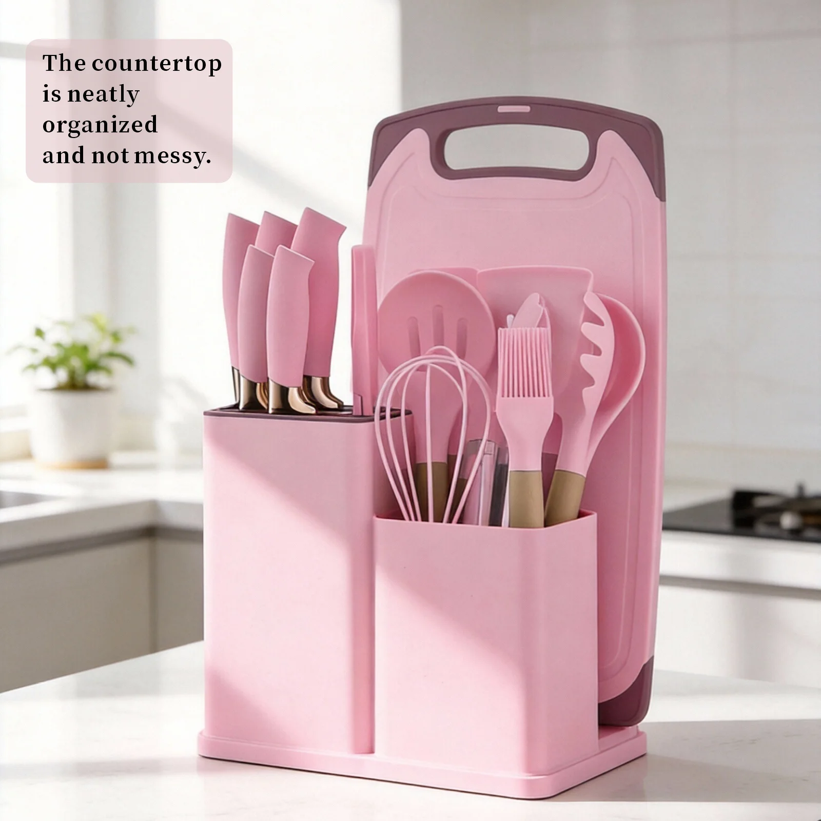 Stainless Steel Kitchen Utensil & Knife Set - Includes: Cooking Utensils, Sharp Stainless Steel Chef's Knife, Scissors, Egg Whisk and Cutting Board