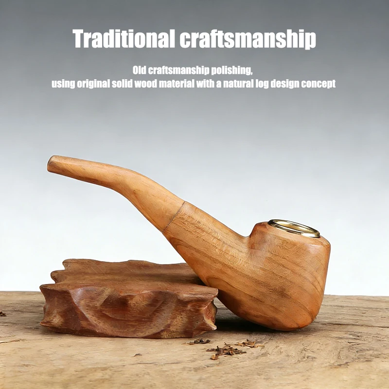 Hand-Polished Solid Wood Pipe With Original Wood Grain Retro Style, Portable Curved-Shaped Pipe Holder For Men As A Gift For Him
