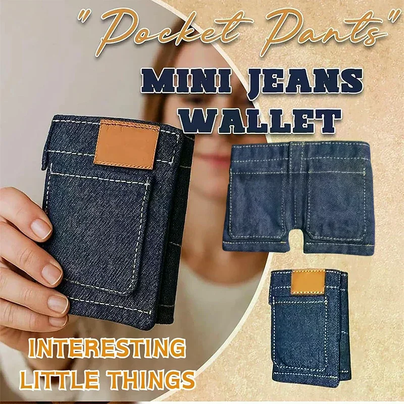 Pocket Pants Mini Jeans Wallet, Jean Wallet, Cute Foldable Denim Coin Purse Small Card Holder, Portable Retro Pants Style Wallet