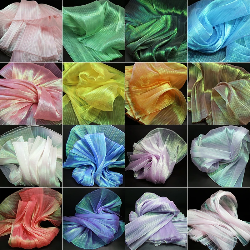 1/2/3M Gradient Pleated Fabric Soft Mesh Yarn Organza Pleated Texture Designer Fabric DIY Sewing Stage Costume Background Decor