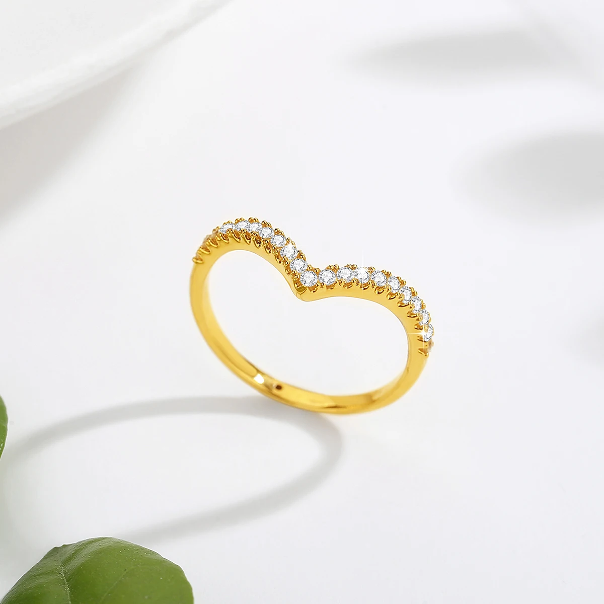 Luxury Brand 100% Real 14k Gold V Shape Ring Moissanite Diamond Women Jewelry With AU585 K Gold Certificate Valentine’s Day Gift