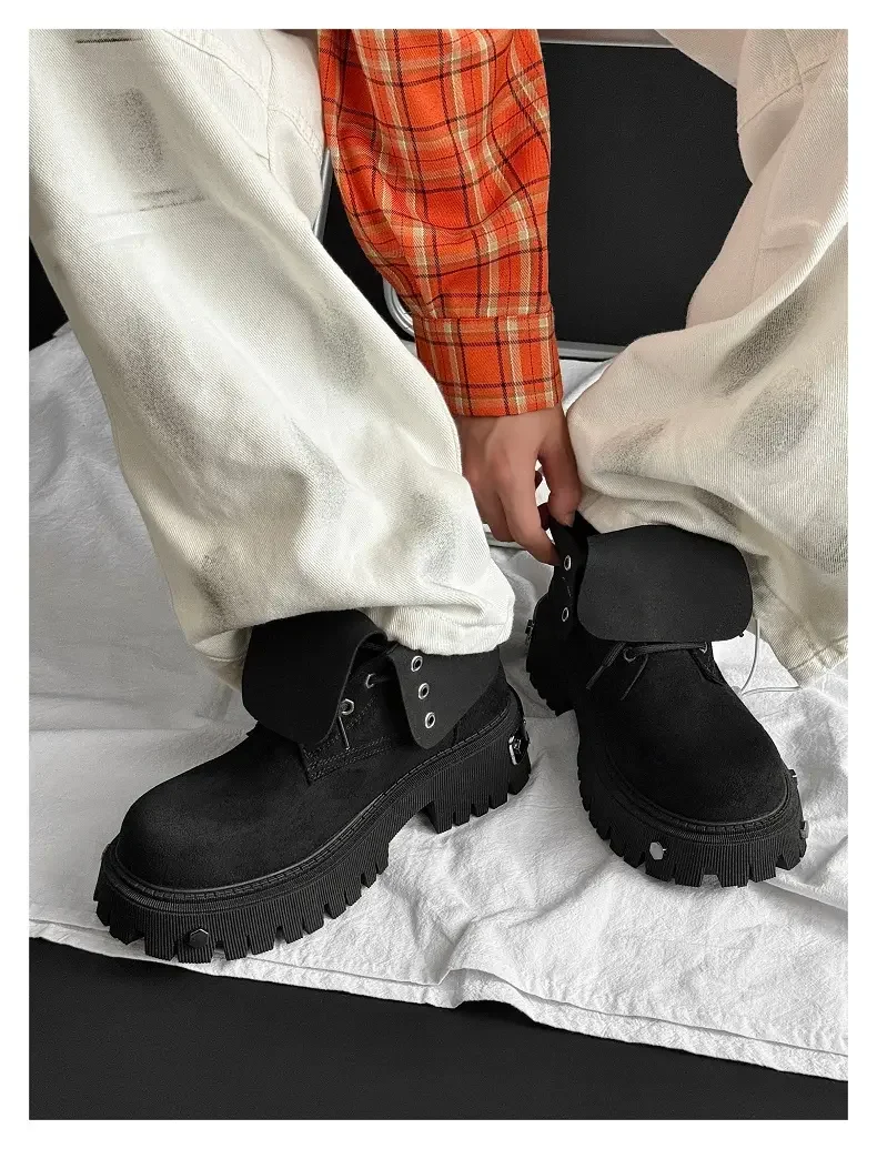High Top Motorcycle Boots Plus Size 45 Mens Designer Outdoor Work Boots Fashion Casual Leather Height Increased Platform Boots