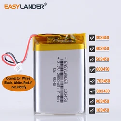 JST 1.0 3pin 3.7V 2000mAh 103450 Polymer lithium Li-ion battery 303450 403450 503450 603450 703450 803450 903450 123450