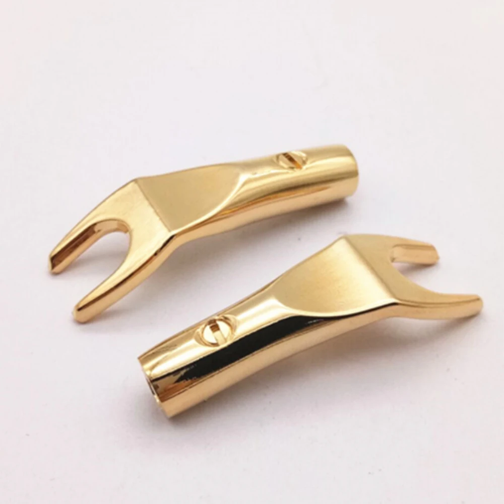 Y Fork Connectors Spade Speaker Gold Plated Cable Terminal Audio Plug for Binding Post Banana Jack Adapter 2pcs