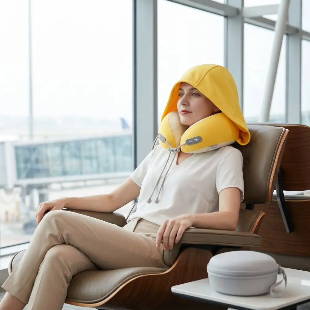 Privacy-Friendly Ice Silk Hooded Neck Pillow Portable Comfortable U-Shaped Pillow Foldable Soft Travel Pillow Office