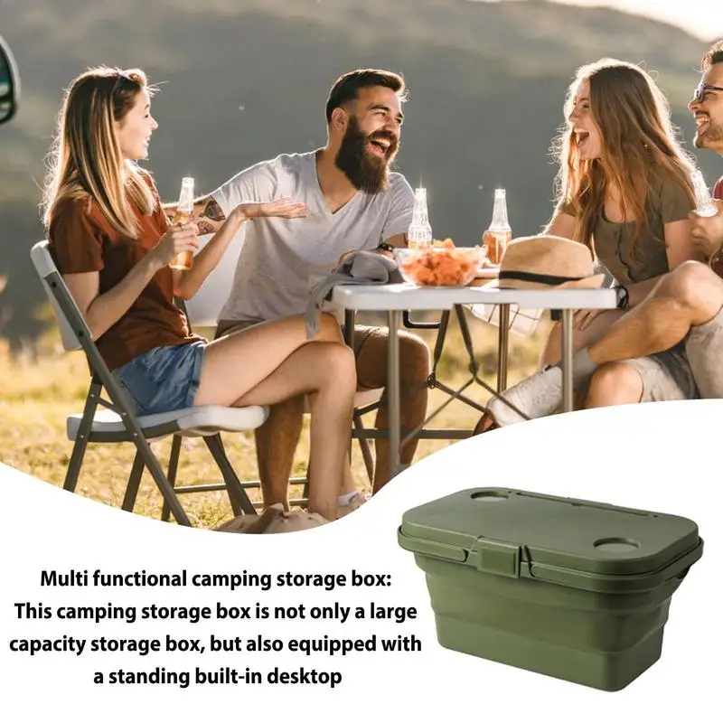 Camping Box Organizer Leakproof Foldable Camping Storage Bins Built-in Table Large Capacity Storage Containers Gear Box With