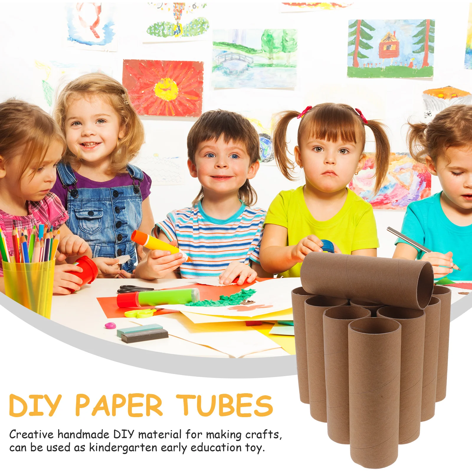 12 Pcs Kindergarten Paper Tube DIY Graffiti Materials Toilet Crafts Making Tubes Kids Round Cardboard Child