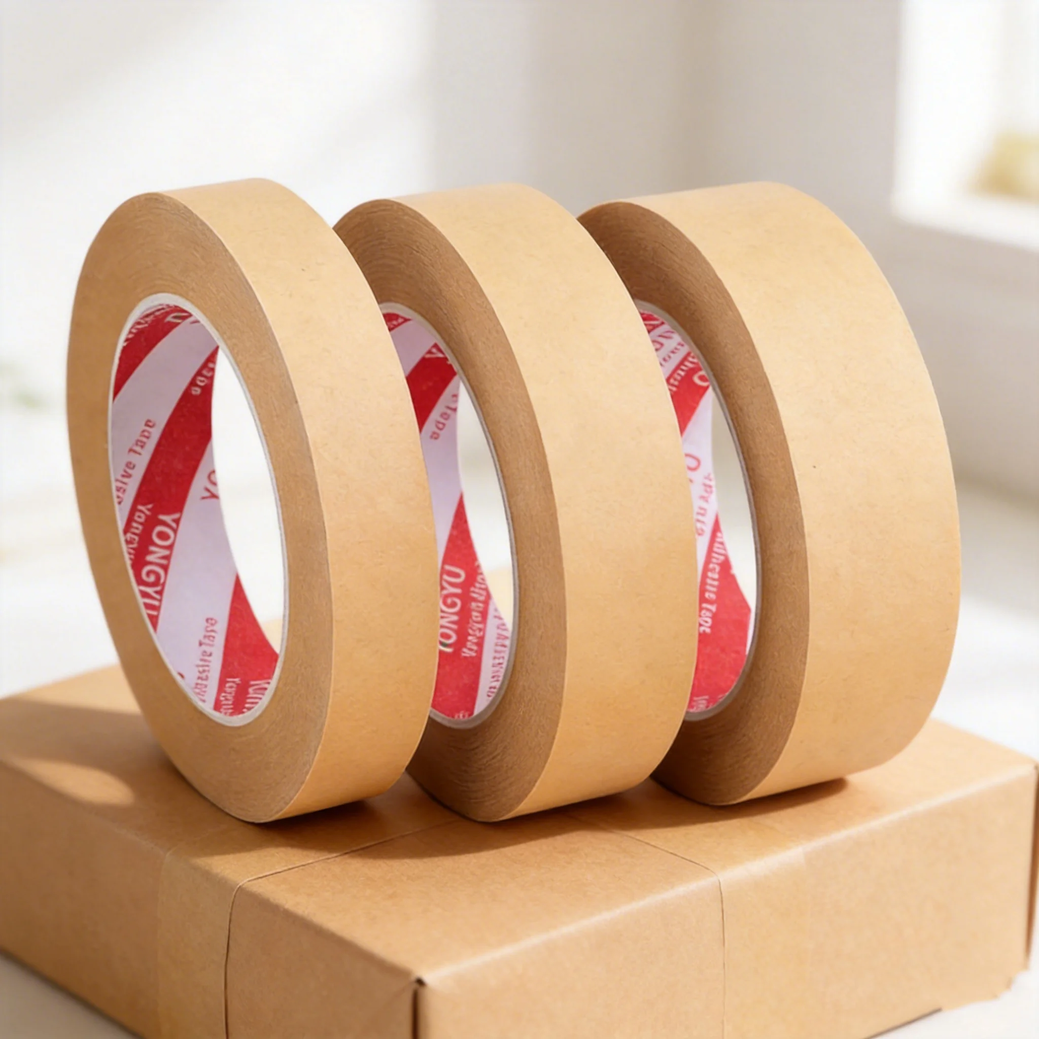 5 Rolls Writable Kraft Paper Tape 50mm x 50m Self Adhesive Eco Friendly Packing Tape for Carton Sealing Shipping Labeling