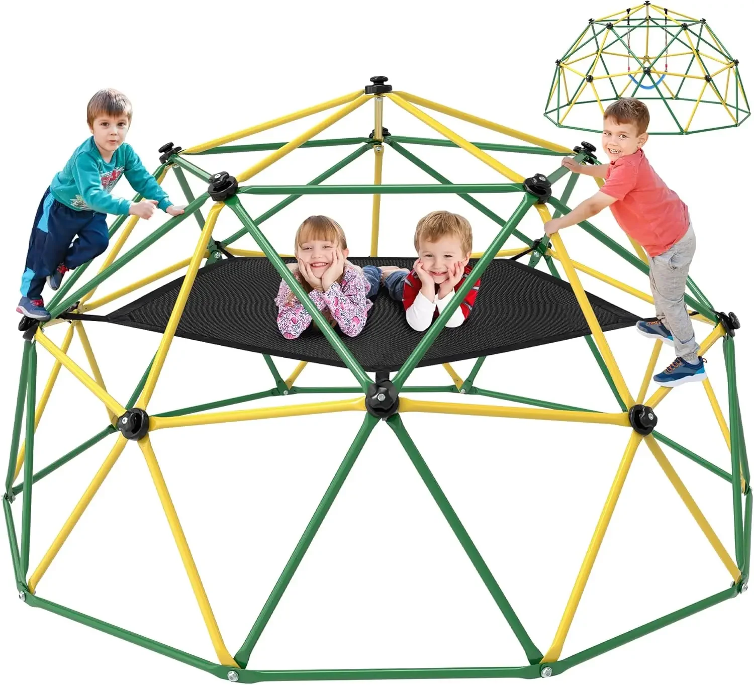 Dome, 10FT Dome Climber with Hammock & Swing for Kids 3-10, Kids Outdoor Jungle Gym Supports 1000lbs, Easy Assembly Pla