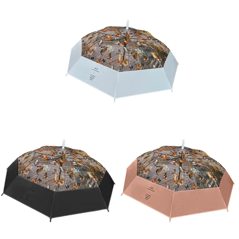 12PD Durable Fiber Frame Transparent Umbrella With Cats Print Rain Shelter Umbrellas For Commuting And Outdoor Activity