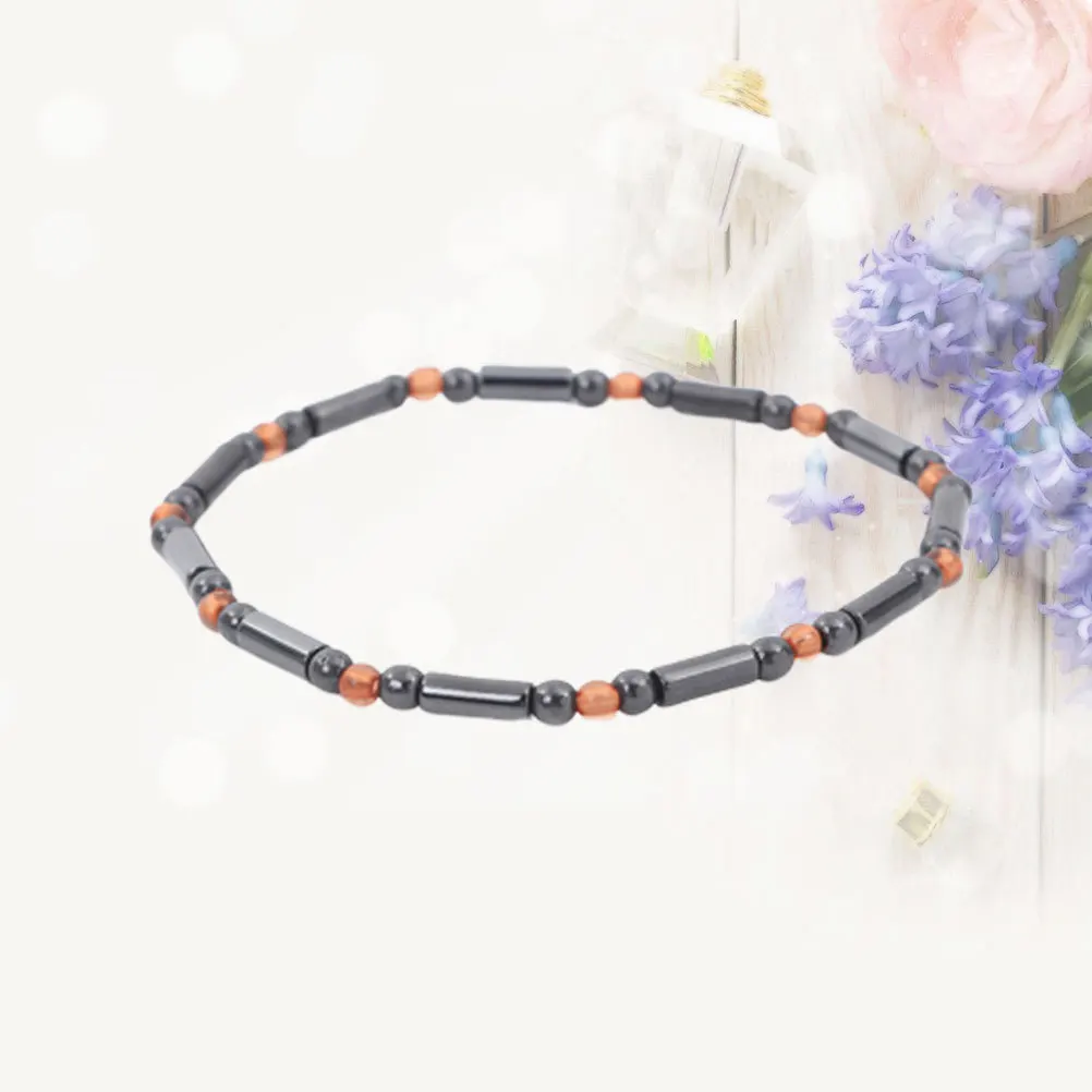 

1Pcs Hematite Foot Chain Natural Elastic Beads Lightweight Anklet Durable Decoration for Women Men Gift Ankle Chain