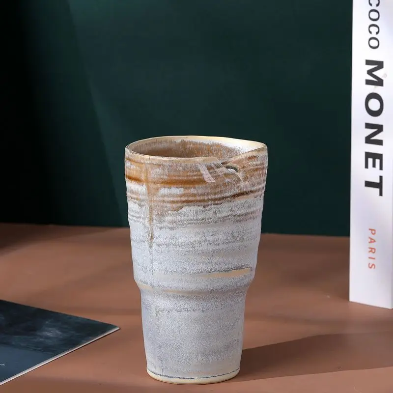 American Style Creative Kiln Turned Mug Ceramic, Office Coffee Milk Irregular Water Cup, Minimalist Personal Straw Cup Nordic