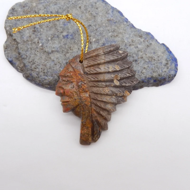 Natural Red Agate Carved Indian Chief Pendant Bead 54x36x7mm 18.4g for DIY Necklace Making Warring States Style Jewelry Supply