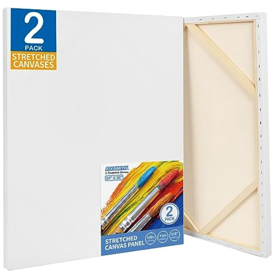 

Stretched Canvas for Painting x36 Inch, 2 Pack, Primed Large Canvas, 0% Cotton, 5/8 Inch Profile of Super Value Pack for Acryli