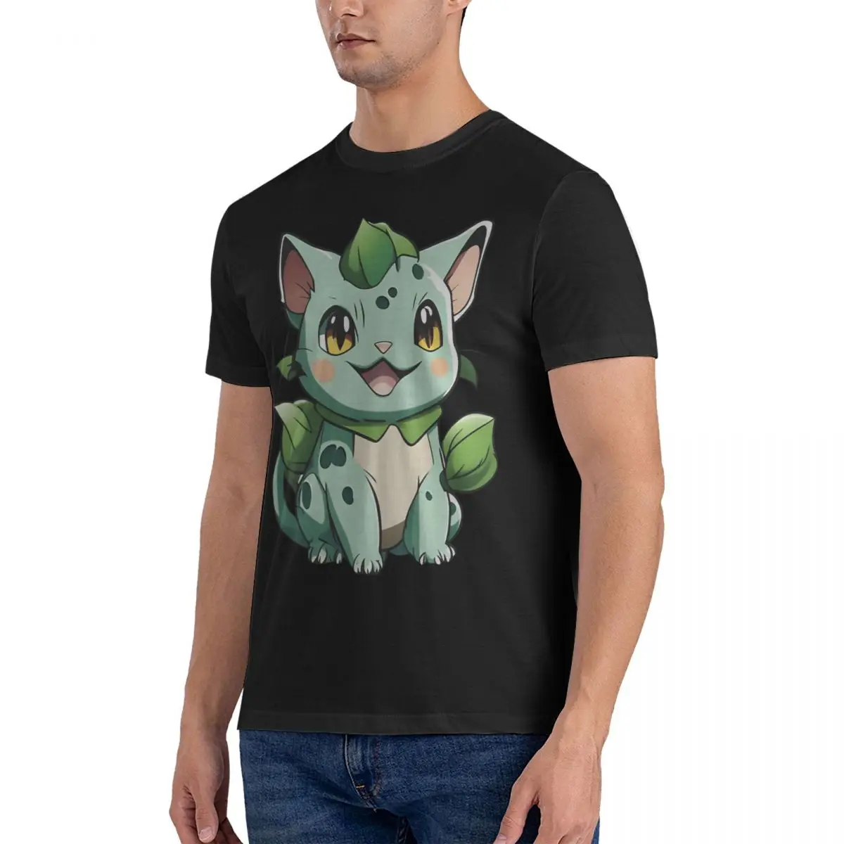 Purr-A-Saur T-Shirts Men Pokemon Funny Cotton Tees Round Collar Short Sleeve T Shirts Gift Idea Tops