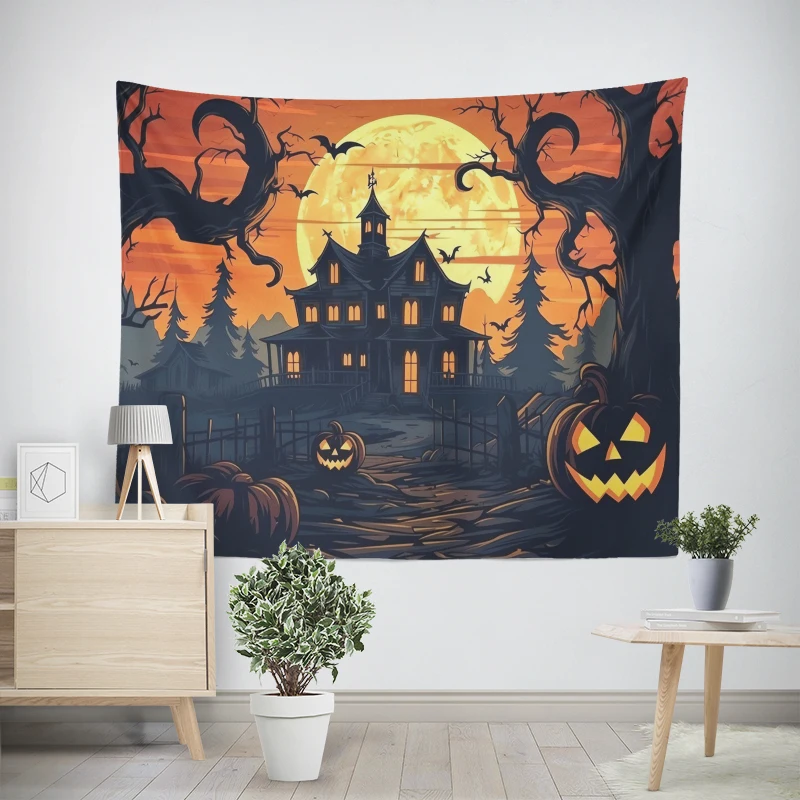 Tapeçaria de parede para decoração de quarto, quarto moderno, quarto estético, arte da parede, tecido grande, halloween, engraçado, outono