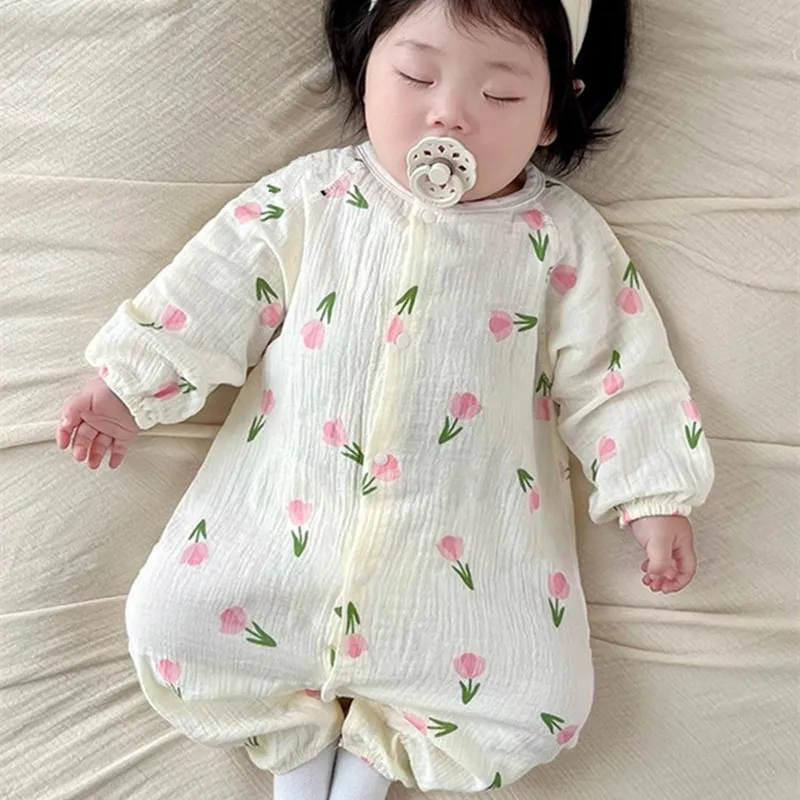 Baby Girls Boys Clothes Newborn Jumpsuit Muslin Cotton Long Sleeve Romper Infant Autumn Spring Clothes 0-2T