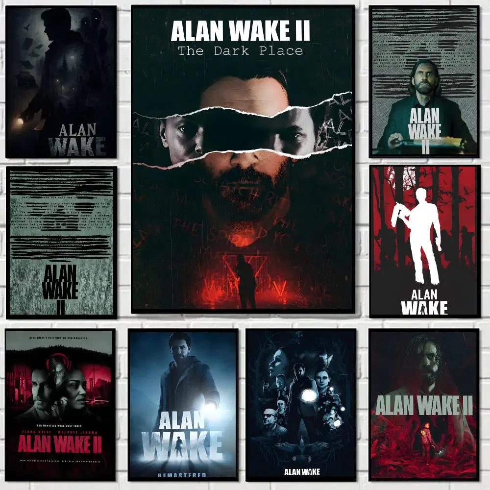 A-Alan Wake 2 Horror Game Poster Self-adhesive Decal Living Room Bedroom Party Bar Decor Moisture-proof Fade-resistant