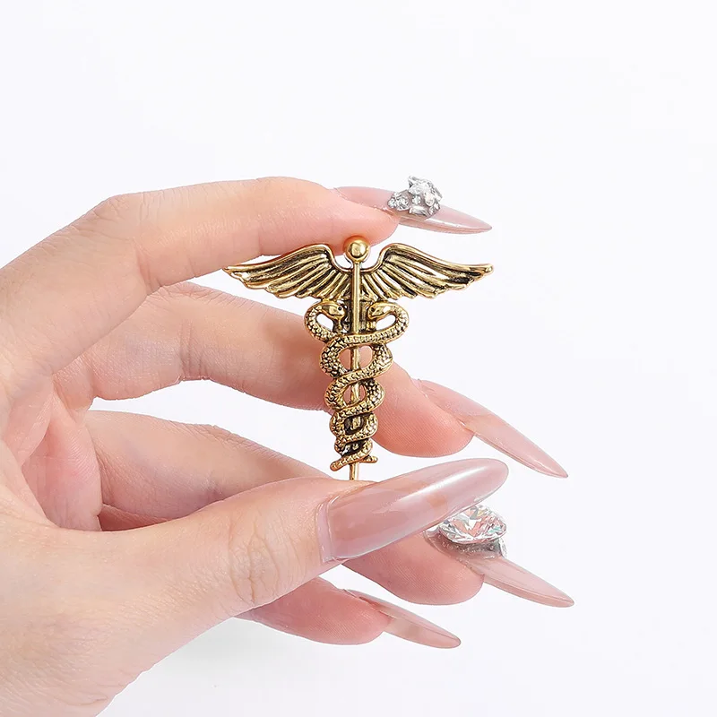 Vintage Gold Caduceus Medical Brooch Doctor Nurse Symbol Badge Medicine Staff Jewelry Gift view 5