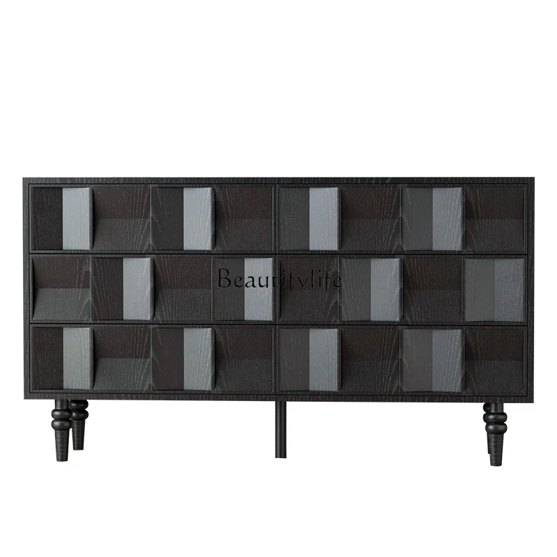 

French side cabinet integrated storage against the wall Solid wood short cabinet Medieval light luxury