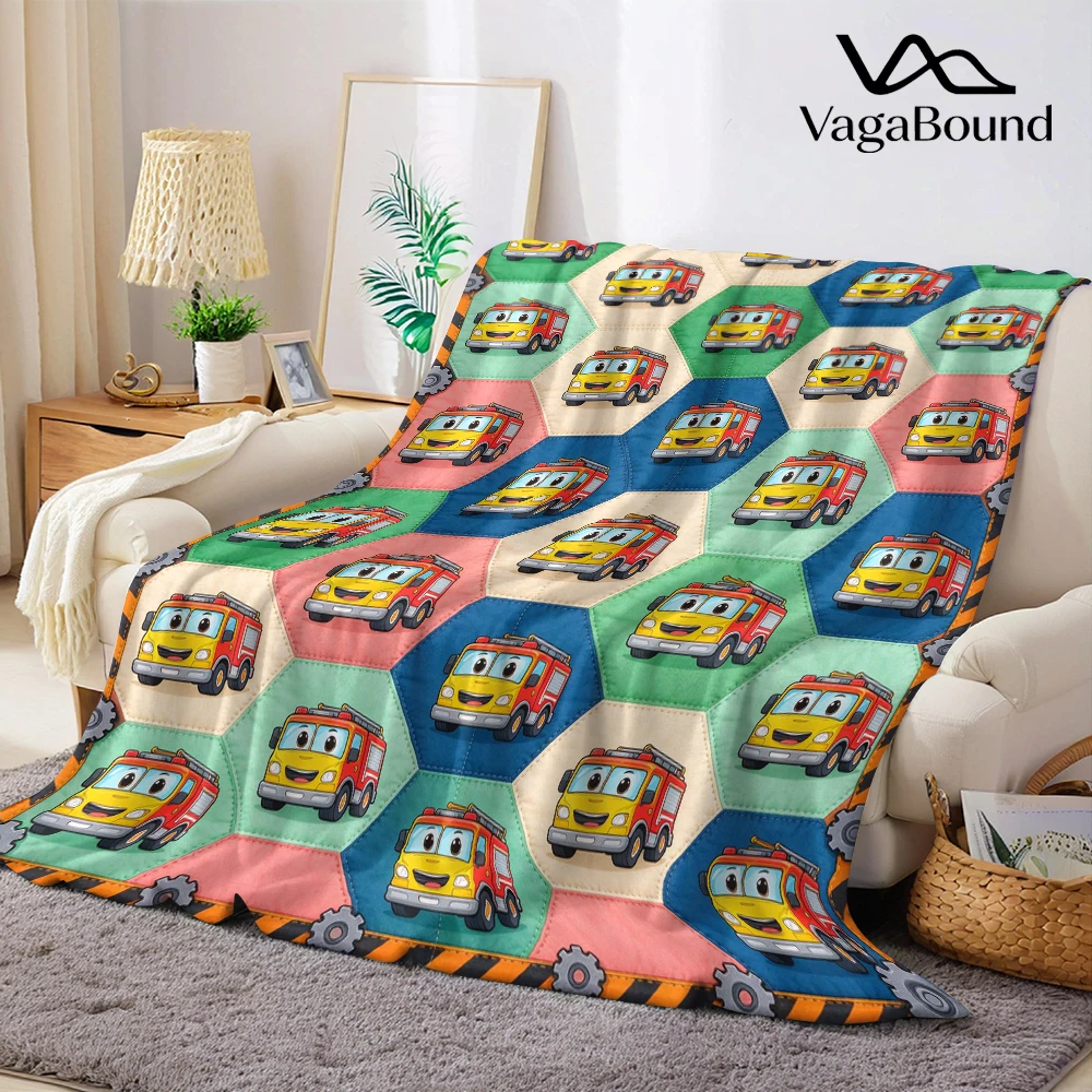 Yellow Fire Truck Hex Gear Flannel Blanket Perfect for Sofa Office Bed Travel Sleep Read Relax Camping Four Season Use