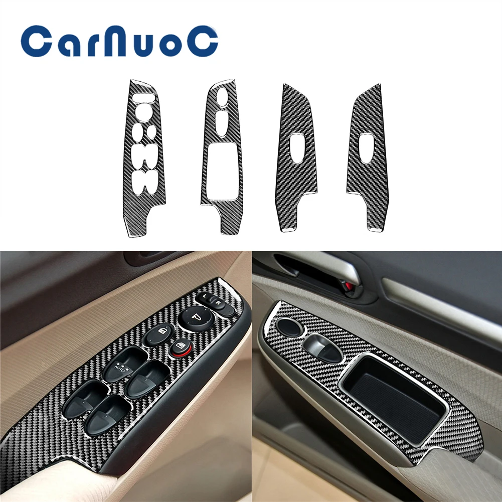 

Carbon Fiber Stickers Car Window Lift Control Panel Decorative Cover Trim For Honda Civic 8th Gen 2006-2011 Interior Accessories