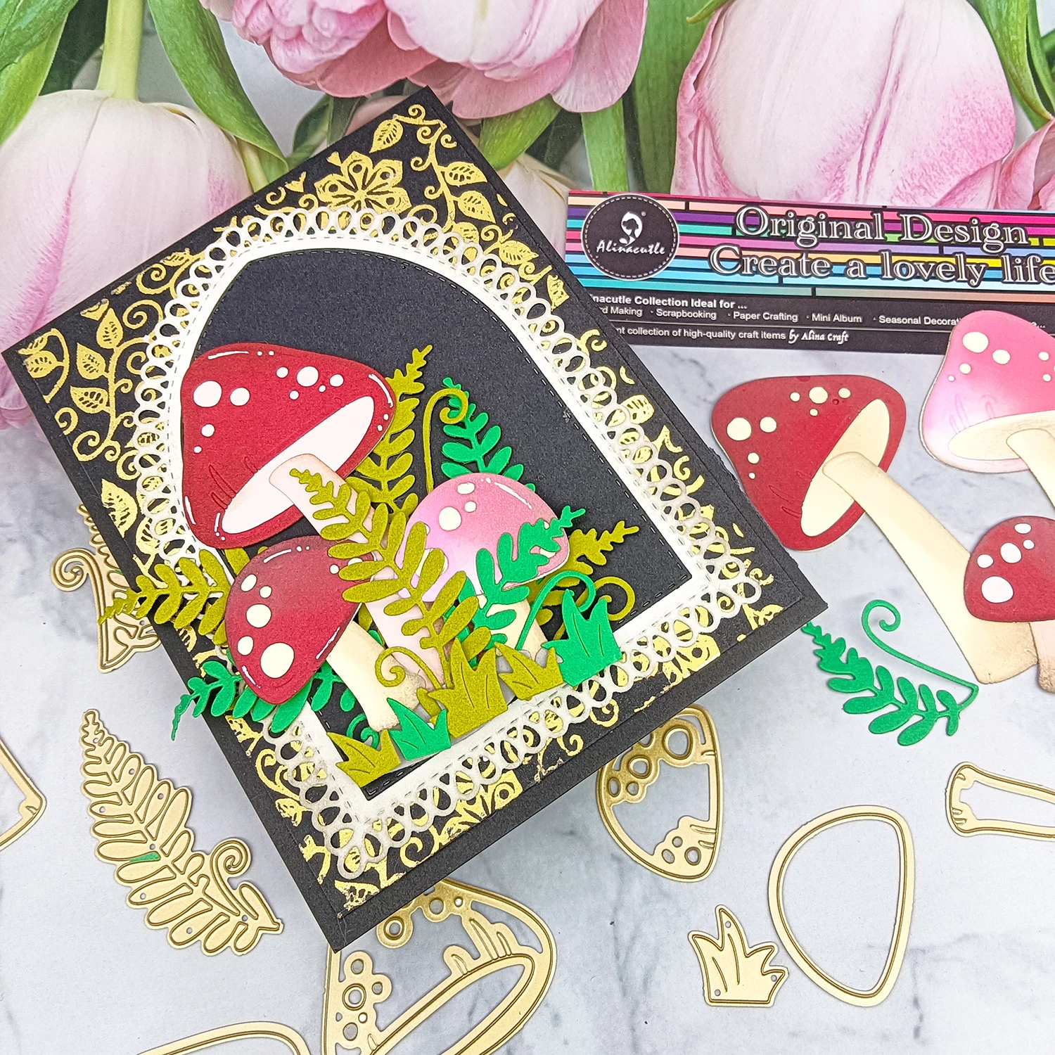 Pilz-Metall-Stanzform Goldene Stanzformen für Geschenkpapier Handgemachte Kartenherstellung DIY Grußkarten Scrapbooking