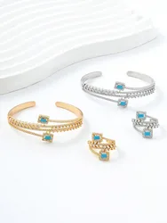 A European and American fashion light luxury Lansong real gold plated open bracelet ring set