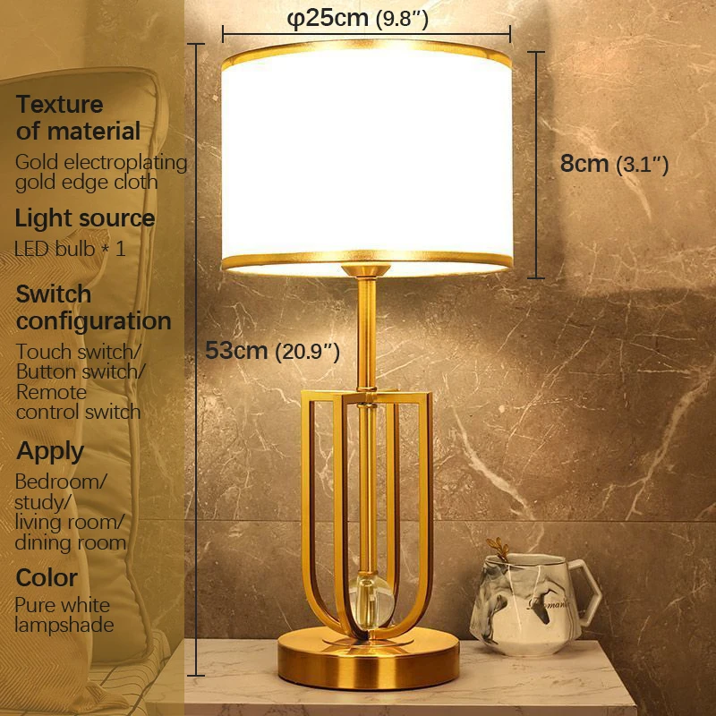 BERTH Modern Touch Dimming Table Lamp Vintage LED Creative Crystal Simple Desk Lights for Home Living Room Bedroom