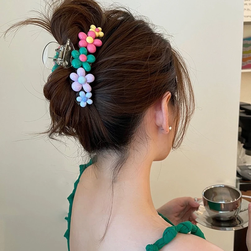 AWAYTR-Pinzas para el pelo con forma de flor para niña y mujer, accesorios para el cabello, horquillas, pinzas para el pelo con forma de cangrejo